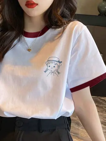 潮牌拼接短袖T恤女2023夏季新款设计感小众仿棉半袖打底衫上衣ins图片