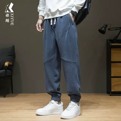 希越雪尼尔束脚运动卫裤男2024春季宽松大码休闲裤男士针织裤春秋商品大图