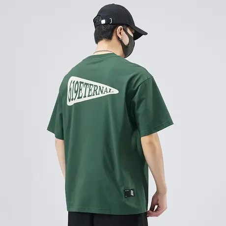 圆领短袖t恤男士后背面印花字母体恤男装夏季半袖上衣2024新款短t商品大图