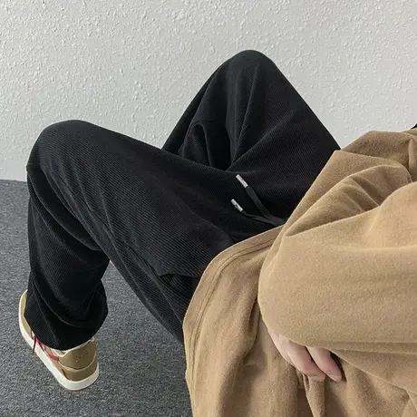 黑色休闲裤男秋季潮牌垂感宽松直筒裤子ins潮流大码阔腿运动卫裤商品大图