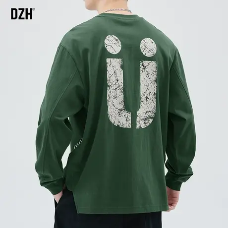 男士美式纯棉t恤男长袖潮流宽松圆领上衣男款套头卫衣春秋打底衫商品大图