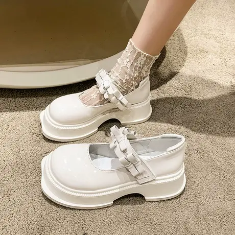 韩版玛丽珍鞋女2024年夏季新款时尚百搭蝴蝶结魔术贴粗跟小皮鞋女商品大图