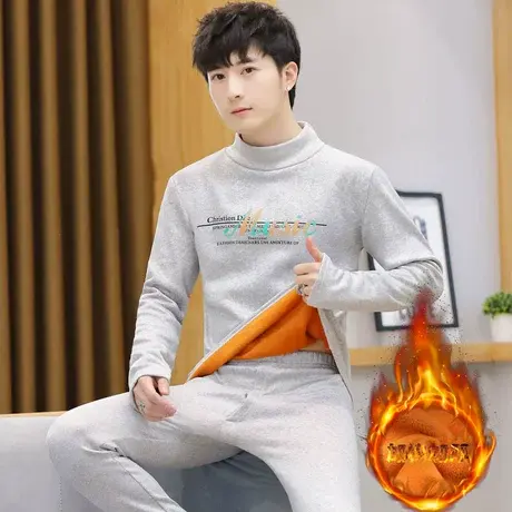 保暖内衣男加绒加厚冬季新款半高领秋衣秋裤两件套青少年学生百搭图片