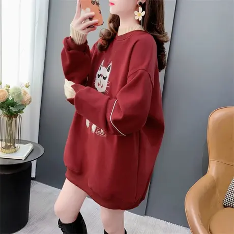 高级感中长款加绒加厚卫衣女2023新款秋冬宽松假两件洋气减龄上衣商品大图