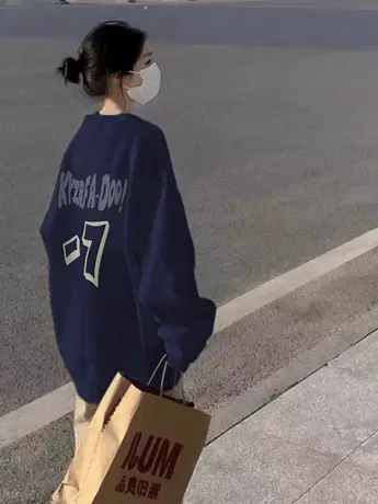 美式复古情侣卫衣冬季加绒oversize大码宽松外套ins圆领休闲上衣商品大图