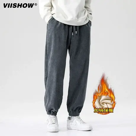 VIISHOW男灯芯绒休闲裤男士宽松冬款男生束脚加绒加厚保暖长裤子商品大图