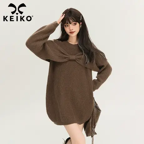KEIKO 软糯大蝴蝶结毛衣女2024早春美拉德穿搭个性露肩针织连衣裙商品大图