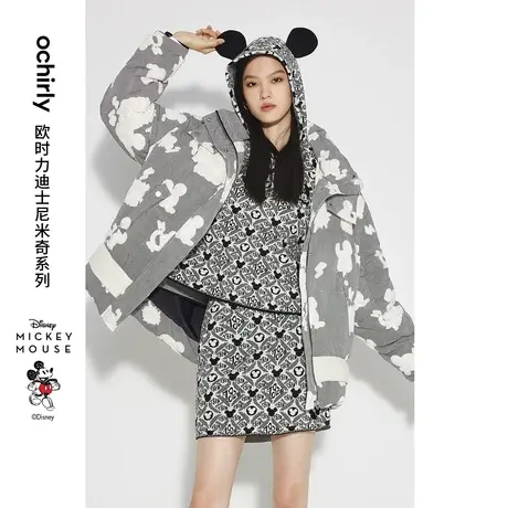 【呼呼严选专享】迪士尼米奇系列欧时力羽绒服新款冬印花中长保暖商品大图