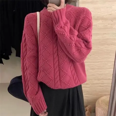 麻花毛衣女款2023新款冬季爆款洋气时尚加厚宽松外穿内搭圆领上衣图片