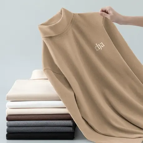 重磅双面德绒长袖t恤男装2024新款秋冬季保暖内搭打底衫高领体恤图片