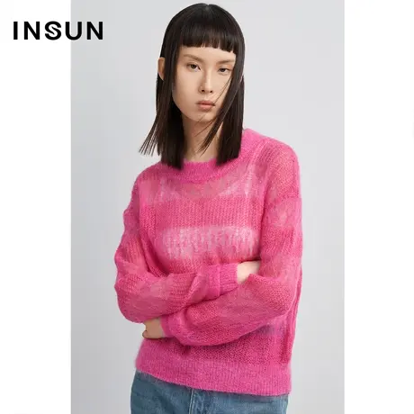 INSUN恩裳秋季肌理半透明朦胧轻薄毛织衫图片
