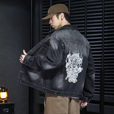 牛仔男外套百搭复古牛仔衣春秋季男士休闲宽松潮流韩版外套休闲图片