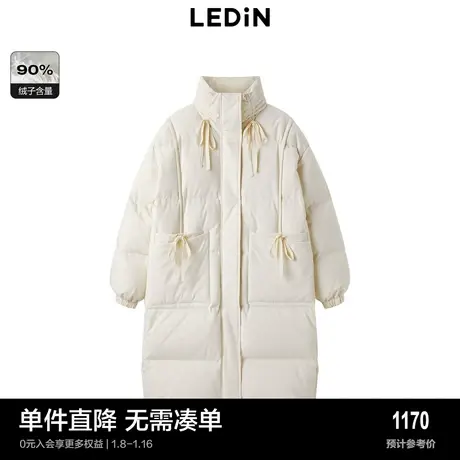 【商场同款】乐町蝴蝶结羽绒服甜美中长款白色羽绒外套C1ACD4279商品大图