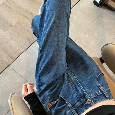 遮胯哈伦牛仔裤女2024年春秋新款显瘦高腰宽松百搭直筒九分老爹裤图片