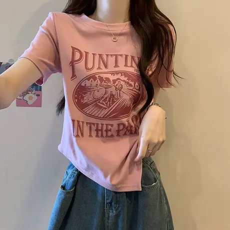 不规则收腰短袖t恤女夏季修身设计感小众别致甜辣很仙的上衣短款商品大图