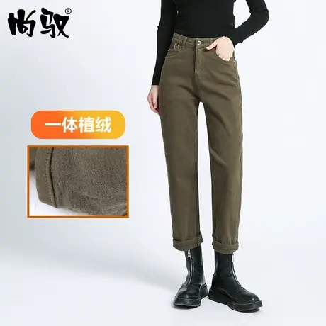 暖暖裤2023年冬季新款彩色弹力牛仔休闲裤高腰磨毛垮裤直筒裤子潮商品大图