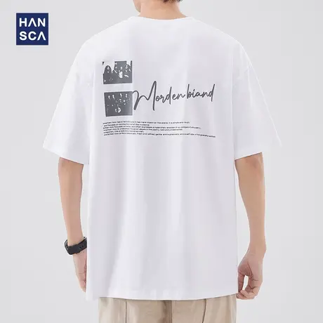 hansca 日系潮牌圆领短袖T恤男夏季新款水洗做旧重磅宽松休闲上衣图片