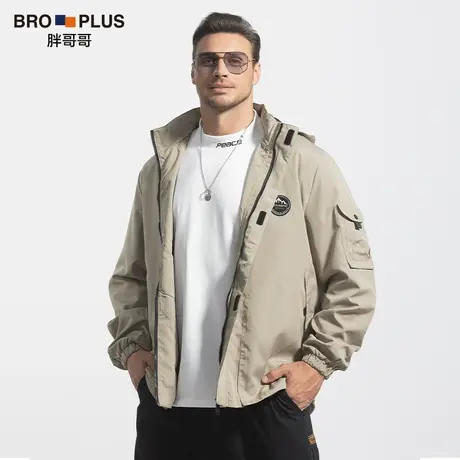 胖哥哥大码外套男加肥加大宽松胖潮简约百搭连帽男装夹克男春秋款图片