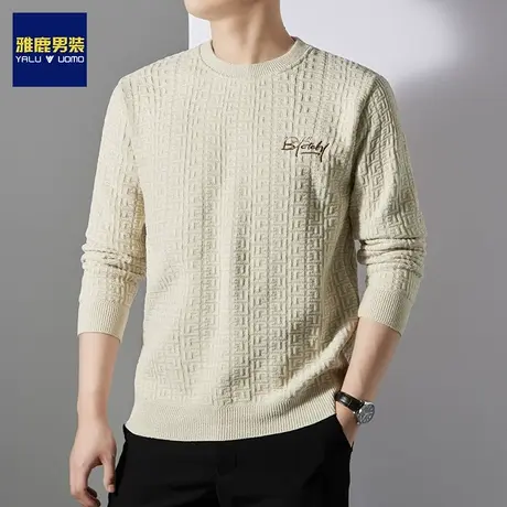 雅鹿男装秋冬季加绒加厚毛衣男士冬季圆领潮流保暖打底针织衫上衣商品大图