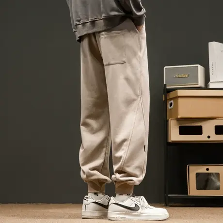 卫裤男秋冬宽松日系纯棉工装裤子拼接简约休闲哈伦束脚加绒运动裤商品大图