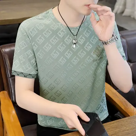 短袖t恤男款2023夏季男士体恤国潮流冰丝速干青年圆领冰感上衣服商品大图