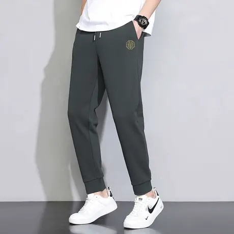 休闲长裤子男韩版潮流百搭夏季运动裤九分裤抽绳小脚束脚灰色卫裤商品大图