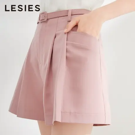 蓝色倾情春秋装新款女装 粉色百搭压褶短阔腿裤女OL风休闲短裤子商品大图
