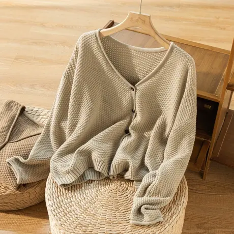 全棉针织开衫女文艺复古宽松显瘦春秋毛衣外套女休闲百搭2022新款图片