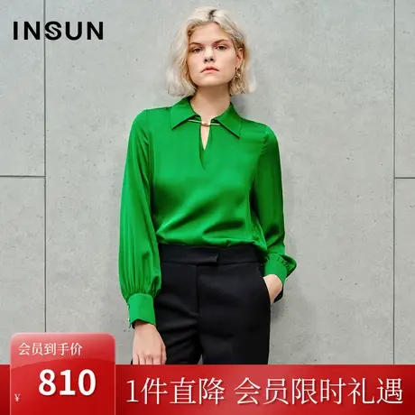 恩裳2023秋季新款19姆米重磅弹力双乔V领简洁桑蚕丝衬衫图片