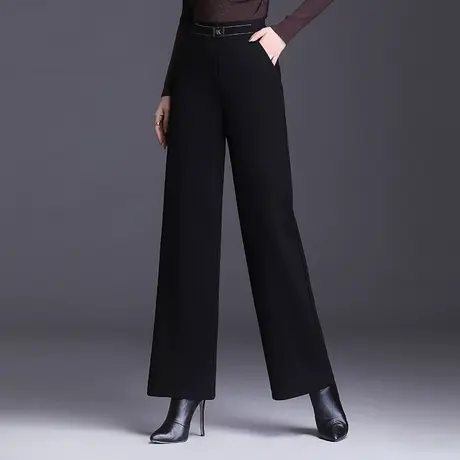 黑色坠感阔腿裤春秋女士通勤长裤2023新款气质高腰显瘦休闲直筒裤商品大图