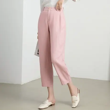 粉色冰丝哈伦裤女夏季薄款2023新款天丝亚麻裤子夏休闲九分镰刀裤商品大图
