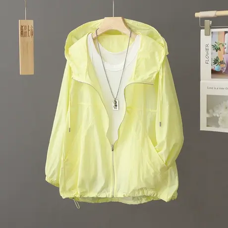 不皱免烫款 中长款休闲连帽防晒衣女外套连帽大码2023夏季防晒衫商品大图
