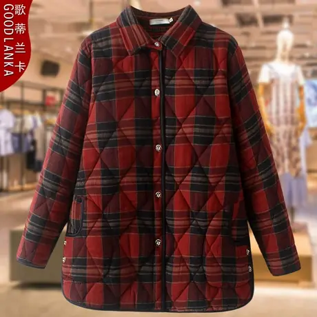 加肥加大码中老年女装冬季棉袄宽松时尚妈妈格子加厚保暖棉服外套商品大图
