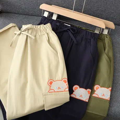 学院风工装休闲裤女春装2020款女宽松学生运动少女气质直筒长裤女图片