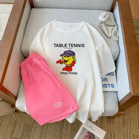 网红盐系炸街运动服套装跑步女夏季宽松短袖短裤小个子休闲两件套商品大图