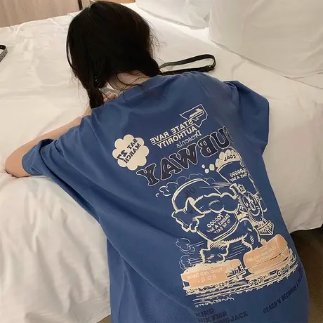 大码潮牌短袖t恤女2021春夏新款韩版宽松原宿半袖ins嘻哈炸街上衣图片