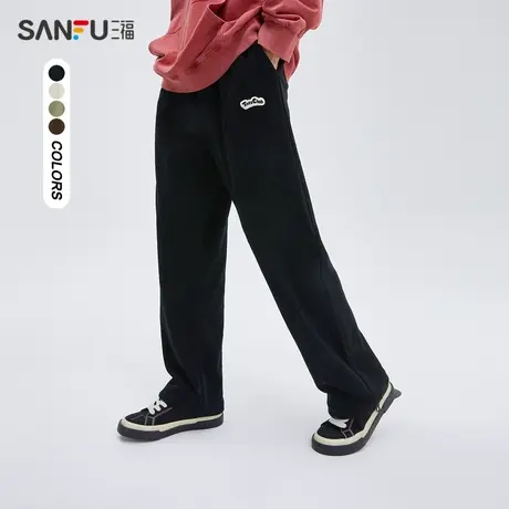 三福2023冬男士字母贴标抽绳运动风休闲裤 宽松直筒长裤476173图片