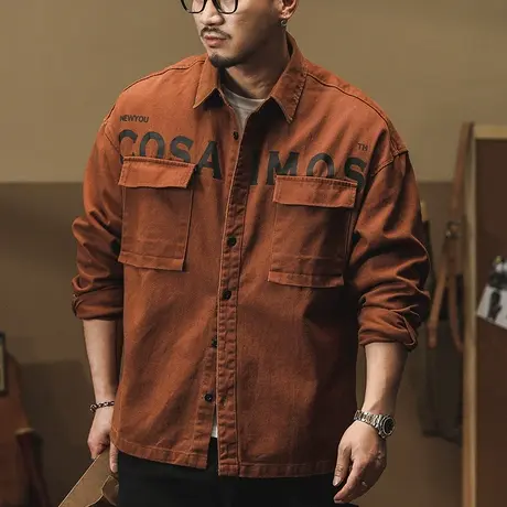 时尚潮流男士工装衬衫外套大码休闲百搭宽松翻领百搭男士工装衬衫图片