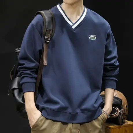 重磅潮牌卫衣男秋冬款V领撞色男款衣服秋季2023新款长袖大码美式商品大图