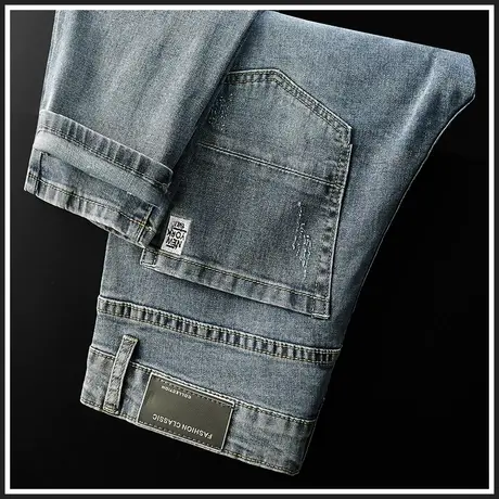 秋季秋冬款水洗做旧牛仔长裤男款修身小脚休闲男裤子男士潮牌秋装商品大图