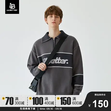 Lilbetter毛衣男新款翻领线衣字母印花针织衫美式潮流男士上衣LB商品大图