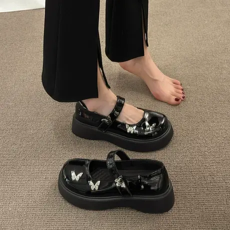 小皮鞋女夏季2023新款猪腰子浅口通勤单鞋温柔不累脚粗跟玛丽珍鞋商品大图