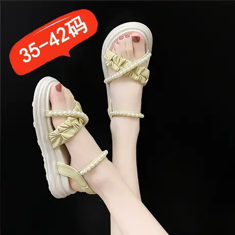 大码41一43凉鞋女2023新款夏季松紧带罗马鞋仙女风两穿凉拖鞋孕妇商品大图