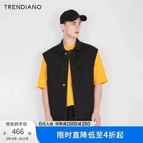 TRENDIANO官方新款春季宽松翻领无袖背心马甲男时尚图片