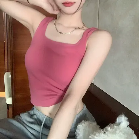 带胸垫美背短款吊带多巴胺背心女夏季辣妹设计感修身外穿打底上衣商品大图