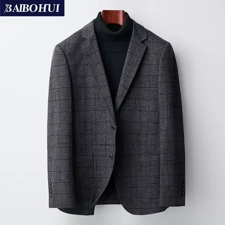 格子西装外套男士新款秋季修身时尚百搭潮流单件中年呢子西服上衣商品大图