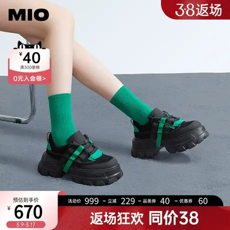 MIO米奥秋冬圆头高跟时尚休闲鞋活力撞色机能酷飒老爹鞋女鞋图片