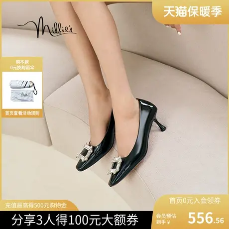 millie's/妙丽2023秋新款高跟鞋优雅水钻浅口细跟女单鞋C5591CQ3图片
