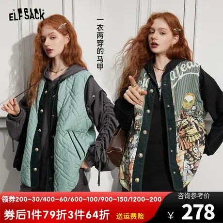 妖精的口袋正反两面穿印花马甲女2023秋季新款复古设计感无袖外搭图片