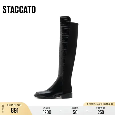 思加图冬季新款酷帅粗跟骑士靴及膝靴长筒靴女长靴9Y609DC1B商品大图